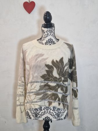 Alpaca Pullover MarcCain offwhite Blumenmuster XS wie neu