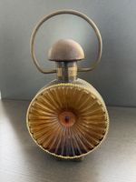 Vintage Karaffe Bernstein-Glas Lederdekor ca. 28 cm