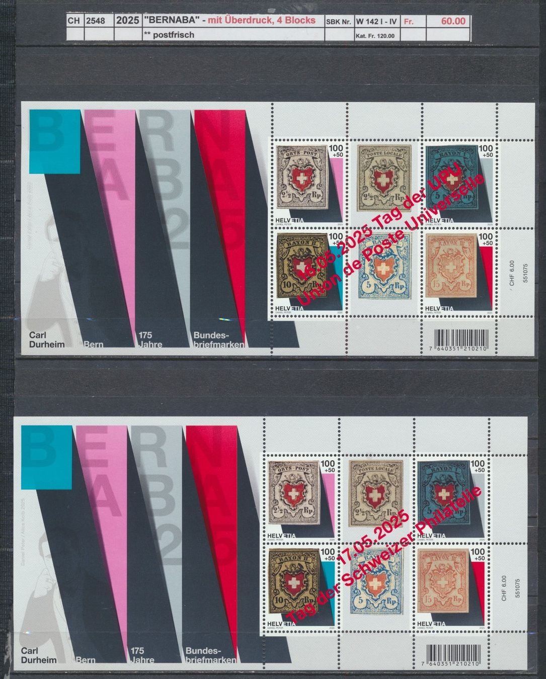 Alle Briefmarken: 2025 "BERNABA" - Block mit Überdruck, ** postfrisch – Neu (gemäss Beschreibung) aus Winterthur von Zupogeru 1