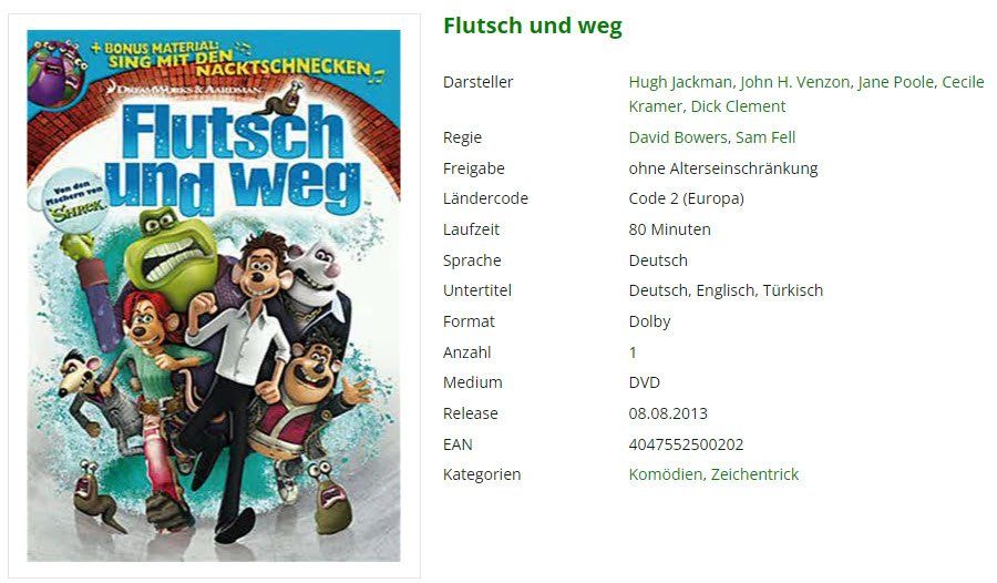 Tutti i DVDs: Flutsch und weg (DVD) – Usato da Buchrain venduto da Sssschaller
