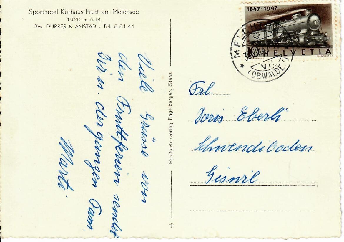 Cartoline postali: Frutt am Melchsee 1947 – Usato da Hochdorf venduto da Ziegel-16 1