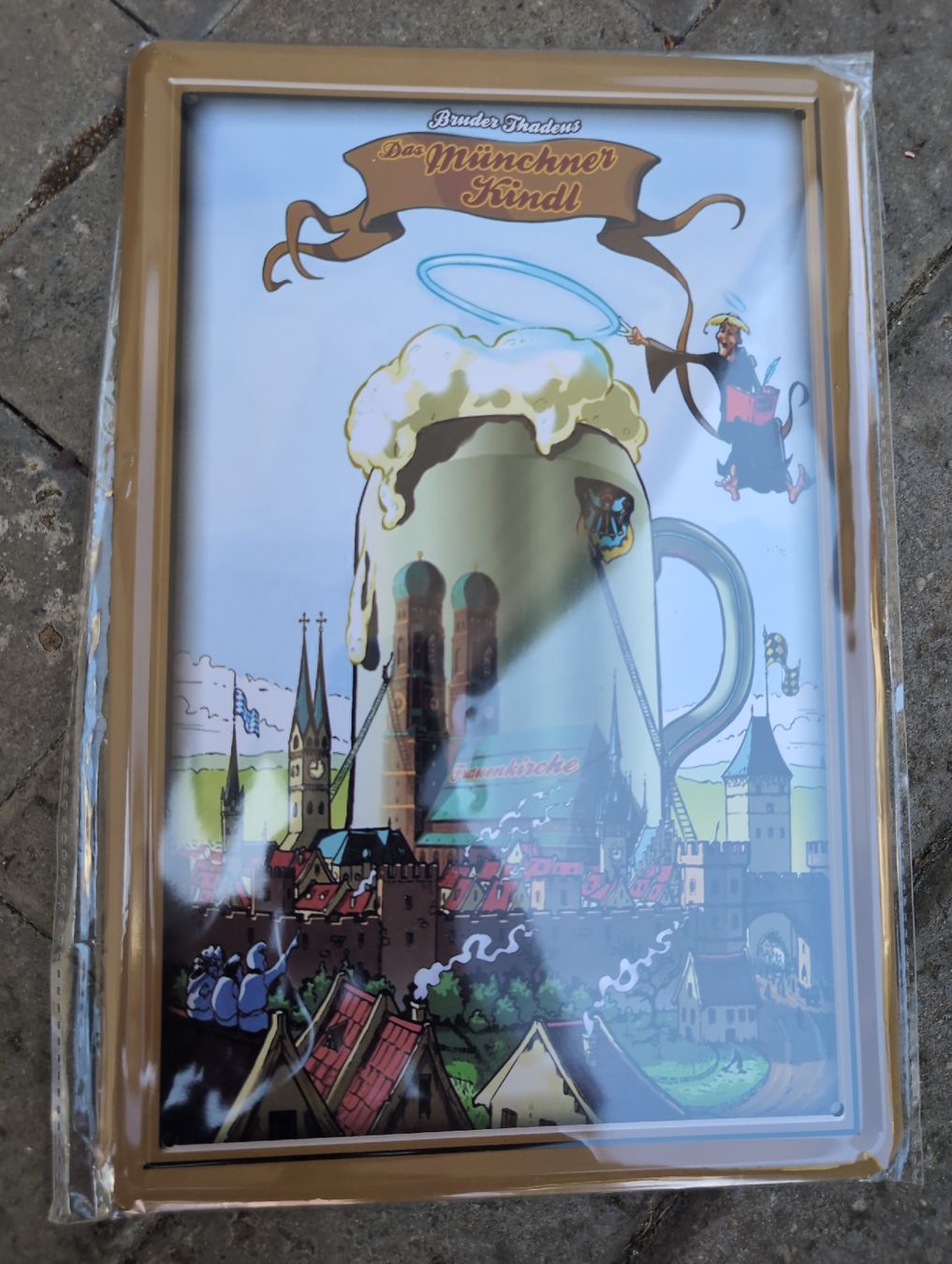 Insegne: Blechschild "Münchner Kindl" mit Bier & Stadtsiluete – Nuovo e nell'imballaggio originale da Rieden AG venduto da Lombego 1