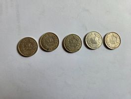 1/2 Franken Münze Schweiz 5Stk. 1948/56/57/63/64
