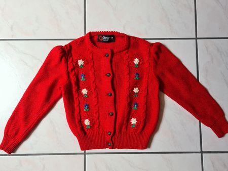Original Tiroler Kinder (3-4J) Strickpulli rot, Wolle,