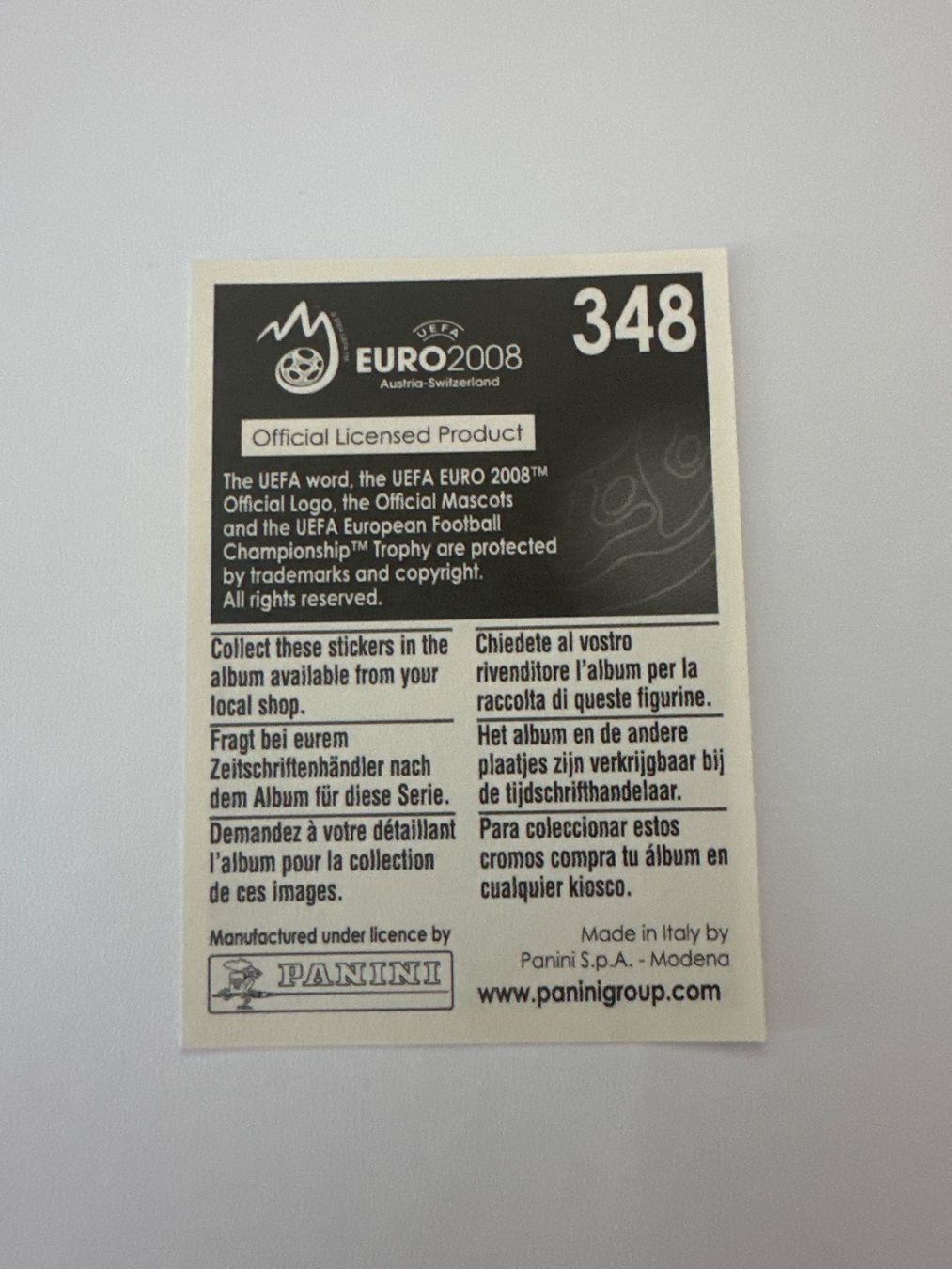 Panini Carte collezionabili: Panini UEFA EM 2008 Sticker - Nr. 348 – Usato da Sulz AG venduto da DealWerk 1