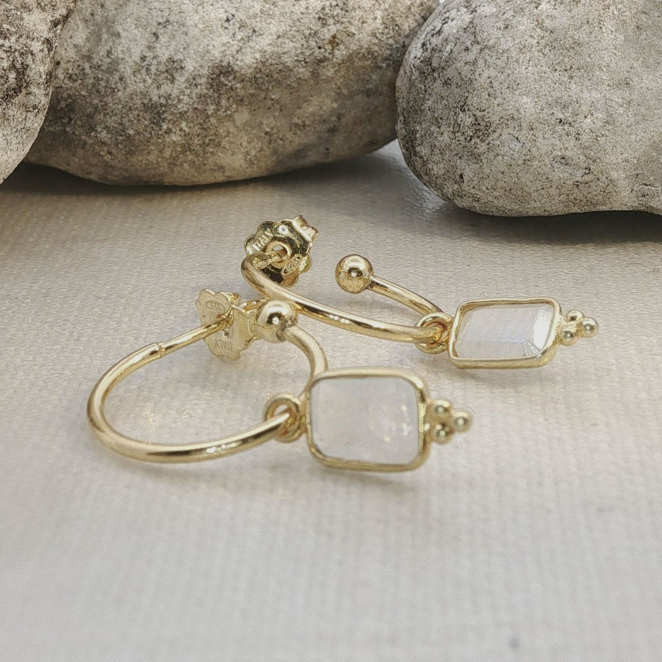 Olga Ribler Orecchini pendenti & Orecchini a lobo: Sterling Silber 925 Halbcreolen mit Mondstein – Nuovo (secondo la descrizione) da Luzern venduto da Schmuckoutlet 4