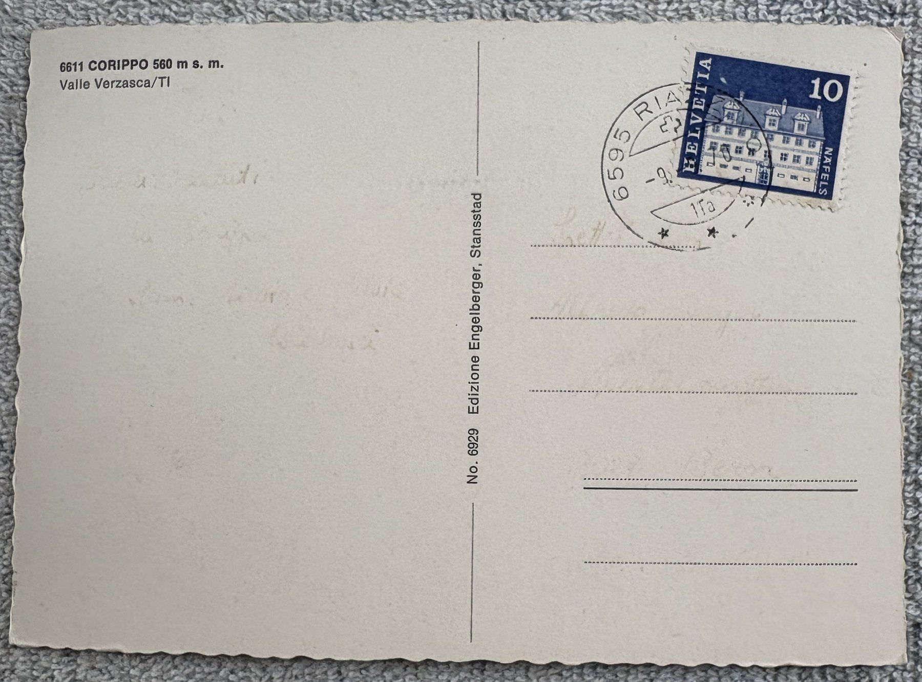Cartoline postali: 6611 CORIPPO VALLE VERZASCA TI – Usato da Ostermundigen venduto da Heavenmaus75 1