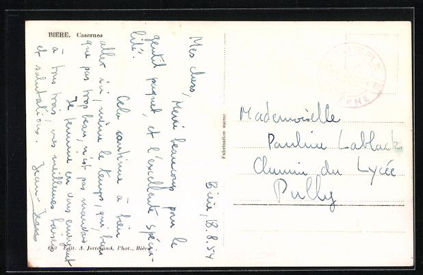 Cartoline postali: AK Biere, Casernes, 1954 – Usato da Berlin venduto da bartko-reher 1