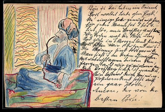 Cartoline postali: Handgemalt: Mann mit Wasserpfeife in tra – Usato da Berlin venduto da bartko-reher