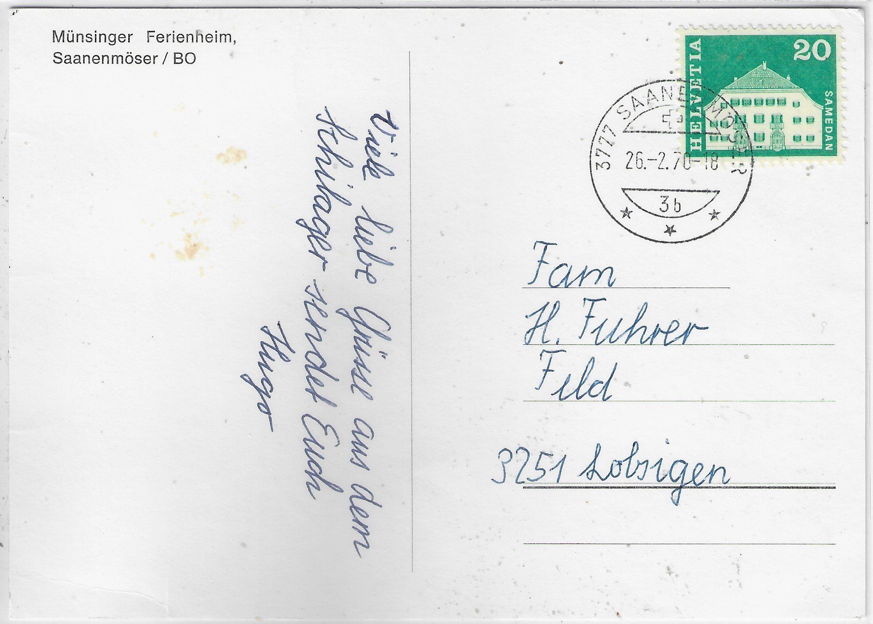 Cartoline postali: Münsinger Ferienheim - Saanenmöser – Usato da Ettingen venduto da Kartenplanet 1