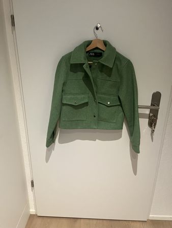 Zara Green Wool Blend Cropped Jacket, Size Small, New!