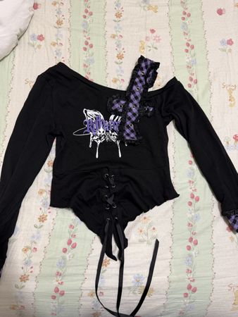 Gothic Punk Lolita Lace-up Top, Asymmetrical, Black.