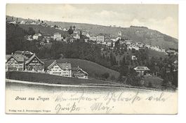 Gruss aus Trogen (AR) Dorfpartie  Kirche - Bauernhäuser 1905