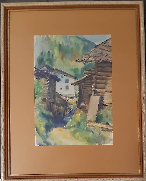 Dipinti: Aquarell Bergdorf mit Rahmen – Usato da Schaan venduto da jud_59jg