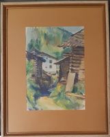 Aquarell Bergdorf mit Rahmen