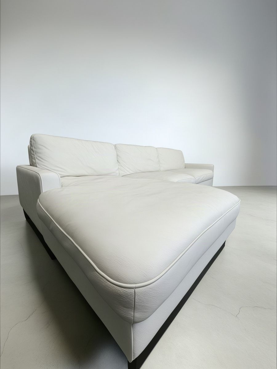 Sofas: Weißes Ecksofa aus echtem Rindsleder, verchromte Beine – Gebraucht aus Fehraltorf von Sofalab.swiss 5
