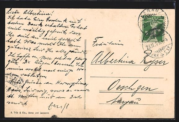 Cartoline postali: Aarau, Aargauische kantonale Kranken-Ans – Usato da Berlin venduto da bartko-reher 1