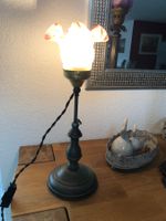 Jugendstil Tischlampe höhenverstellbar, rosaweisses Glas
