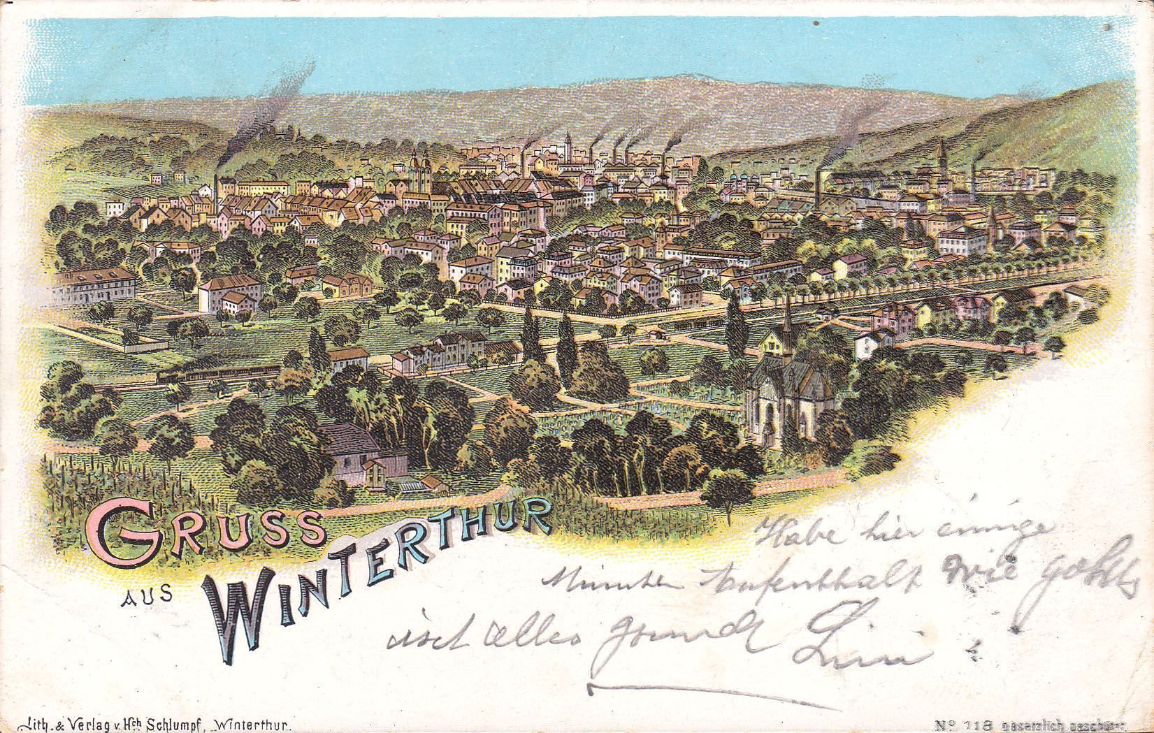 Grafiken & Lithographien: 1898, Lithokarte "Gruss aus Winterthur" – Gebraucht aus Wenslingen von riger11