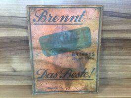 Antikes Blechschild Brennt Kraft Brikets-für alle Öfen
