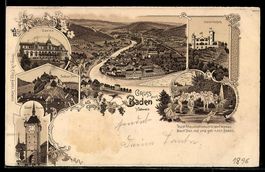 Lithographie Baden, Casino, Schloss Schartenfels