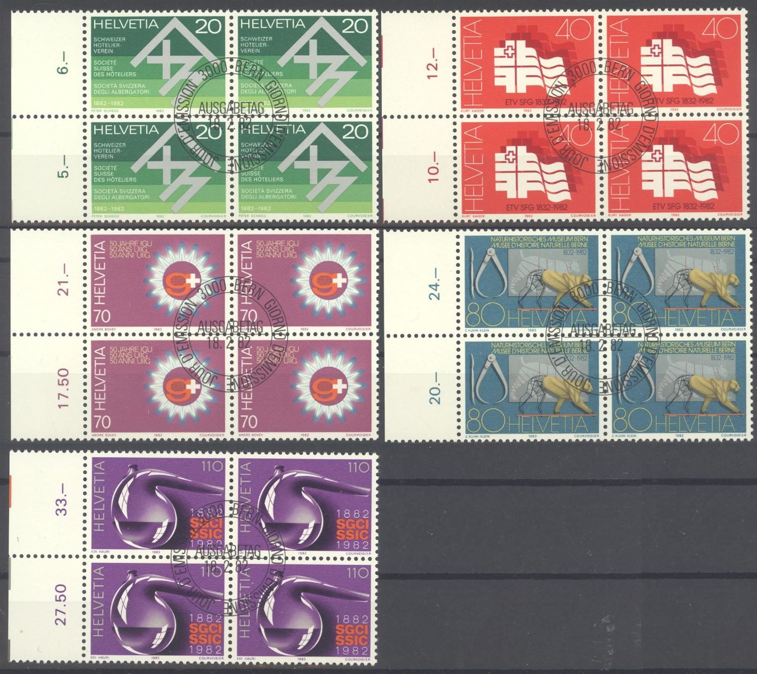Tutti i francobolli: 1982, Sonderpostmarken, Viererblöcke, ET – Usato da Willisau venduto da Vollstempel