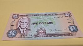 Seltene Jamaikanische Banknote, 5 Dollar, Jahrgang 1991 top!