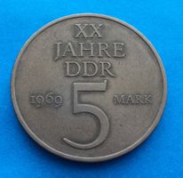 DDR: 5 Mark 1969, Gedenkmünze XX Jahre DDR, gelb, SS