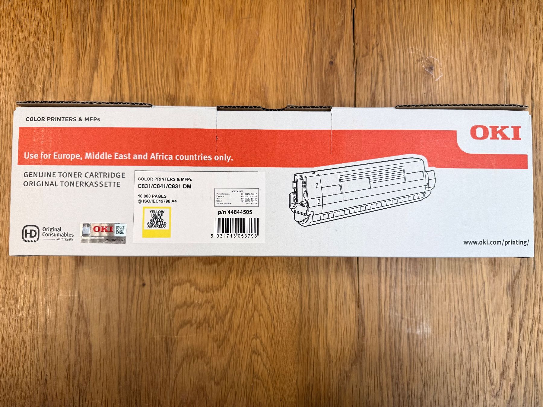 Oki Cartucce per stampanti & toner: Oki Toner Yellow p/n 44844505 C831/C841 – Nuovo e nell'imballaggio originale da Wil SG venduto da gianon