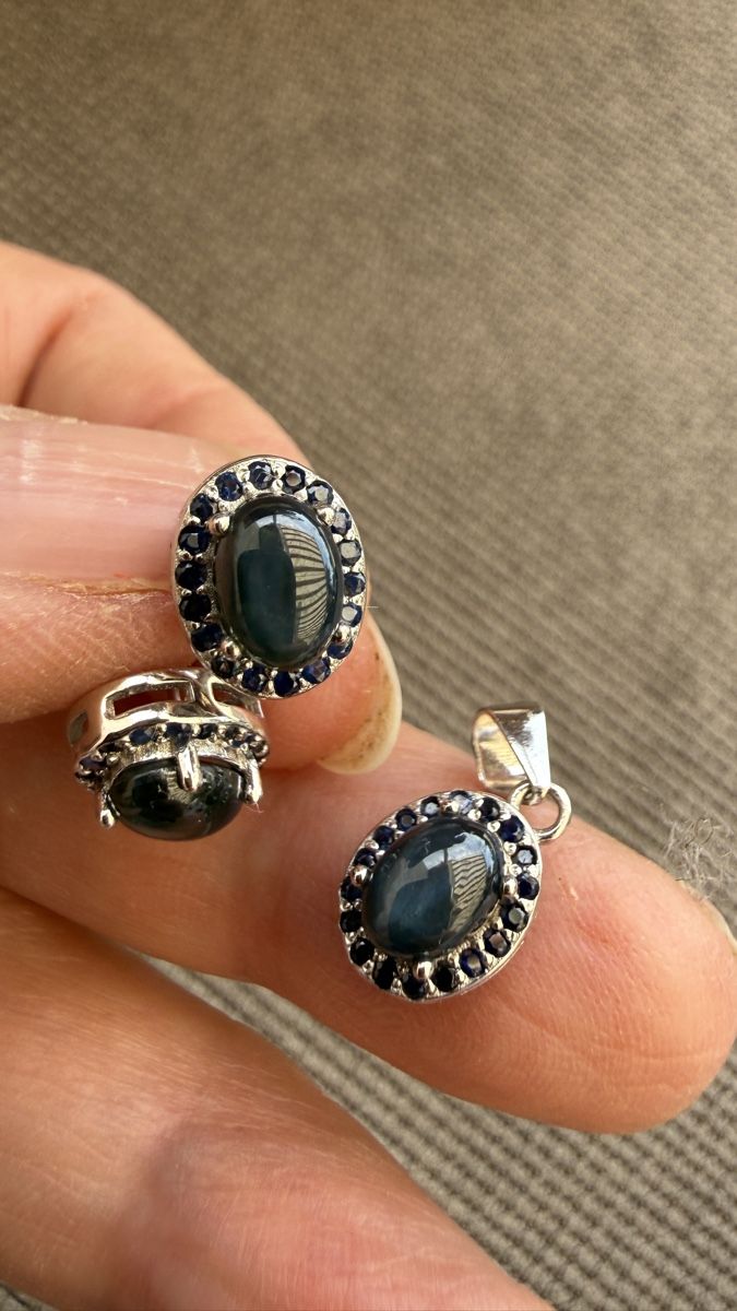 Orecchini pendenti & Orecchini a lobo: Sternsaphir-Set: Ohrstecker plus Anhänger, Silber 925 – Nuovo e nell'imballaggio originale da Ebikon venduto da elischka 5