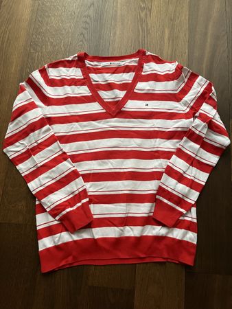 Tommy Hilfiger Damen Pullover Gr L rot-weiss gestreift V-Aus
