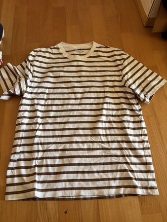 H&M T-Shirt Brown Stripe Relaxed Fit M