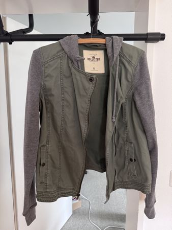 Hollister Jacket Green with Grey Hood Size XL