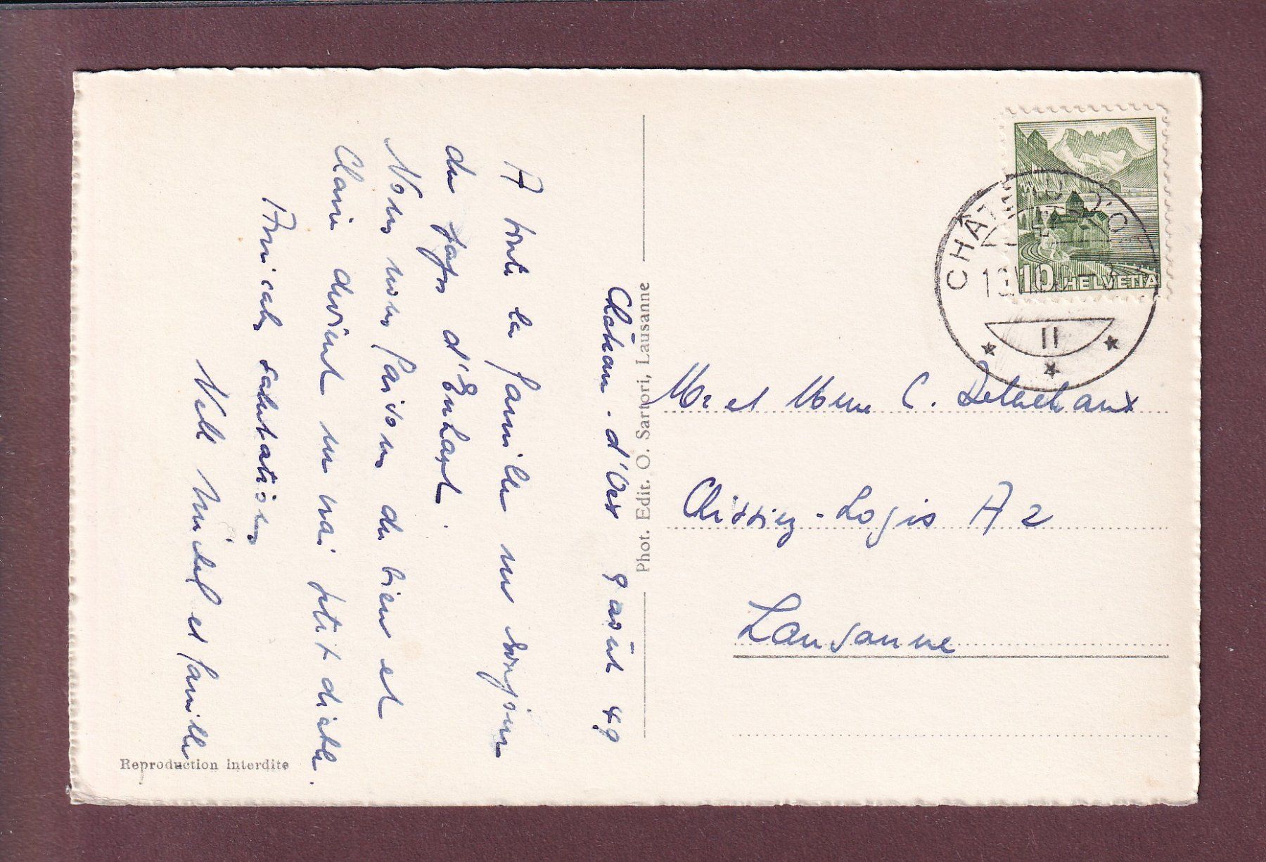 Cartoline postali: CHÂTEAU D'OEX - 1949 – Usato da Pully venduto da nicecards 1