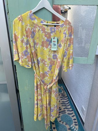 King Louie Sommerkleid Gr. 42 Blumenprint Viscose gelb-orang