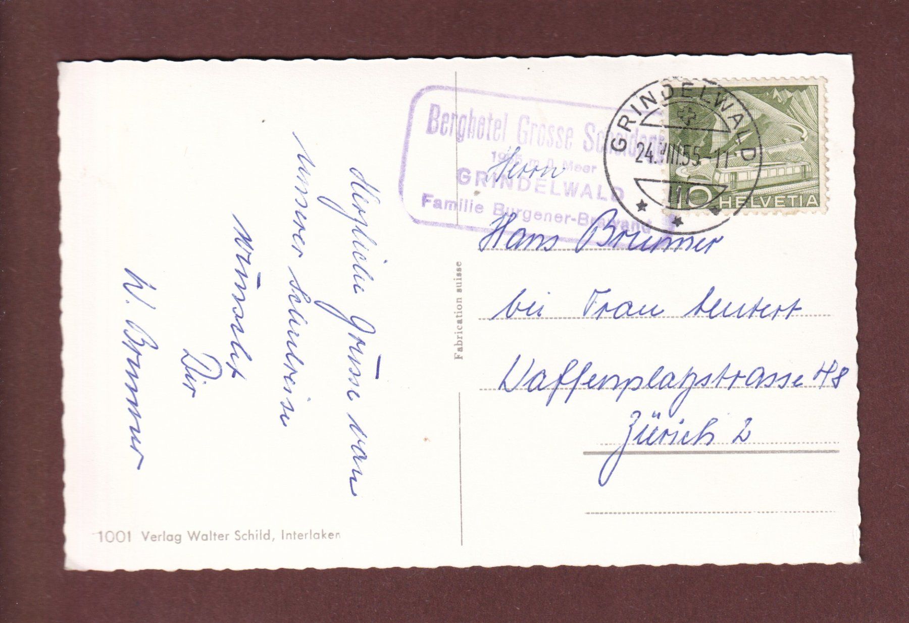 Cartoline postali: GROSSE SCHEIDEGG - 1955 – Usato da Pully venduto da nicecards-shop 1