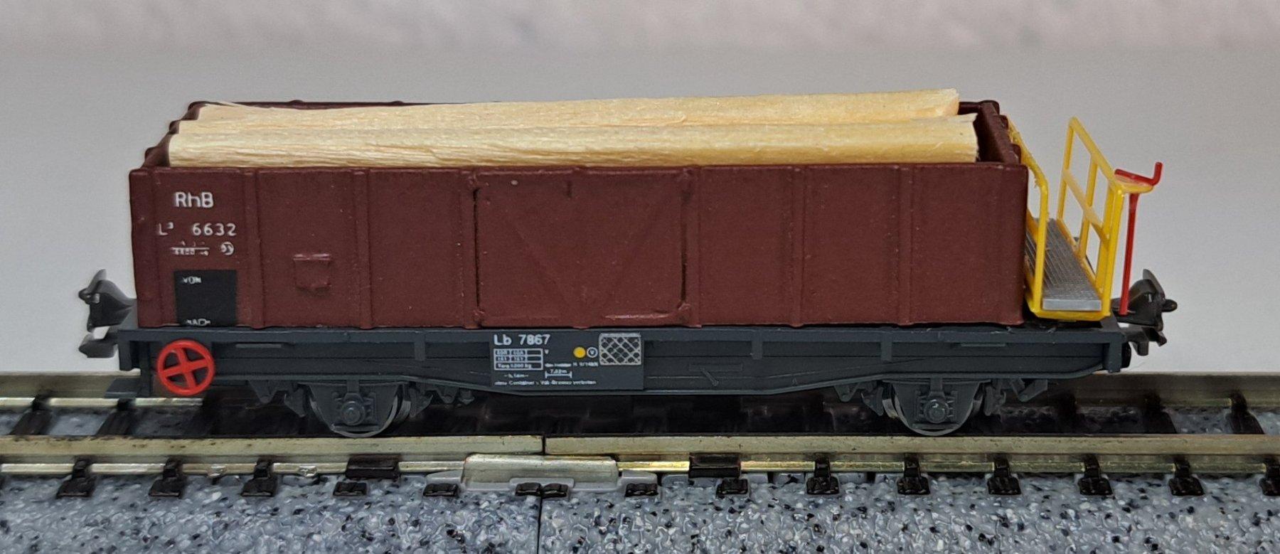 RhB Güterwagen mit Holz NR 6627 Messing Mulde Modell Spur N (Neu ...