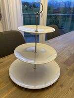 3-stufige Etagere Metall weiss Porzellan neuwertig