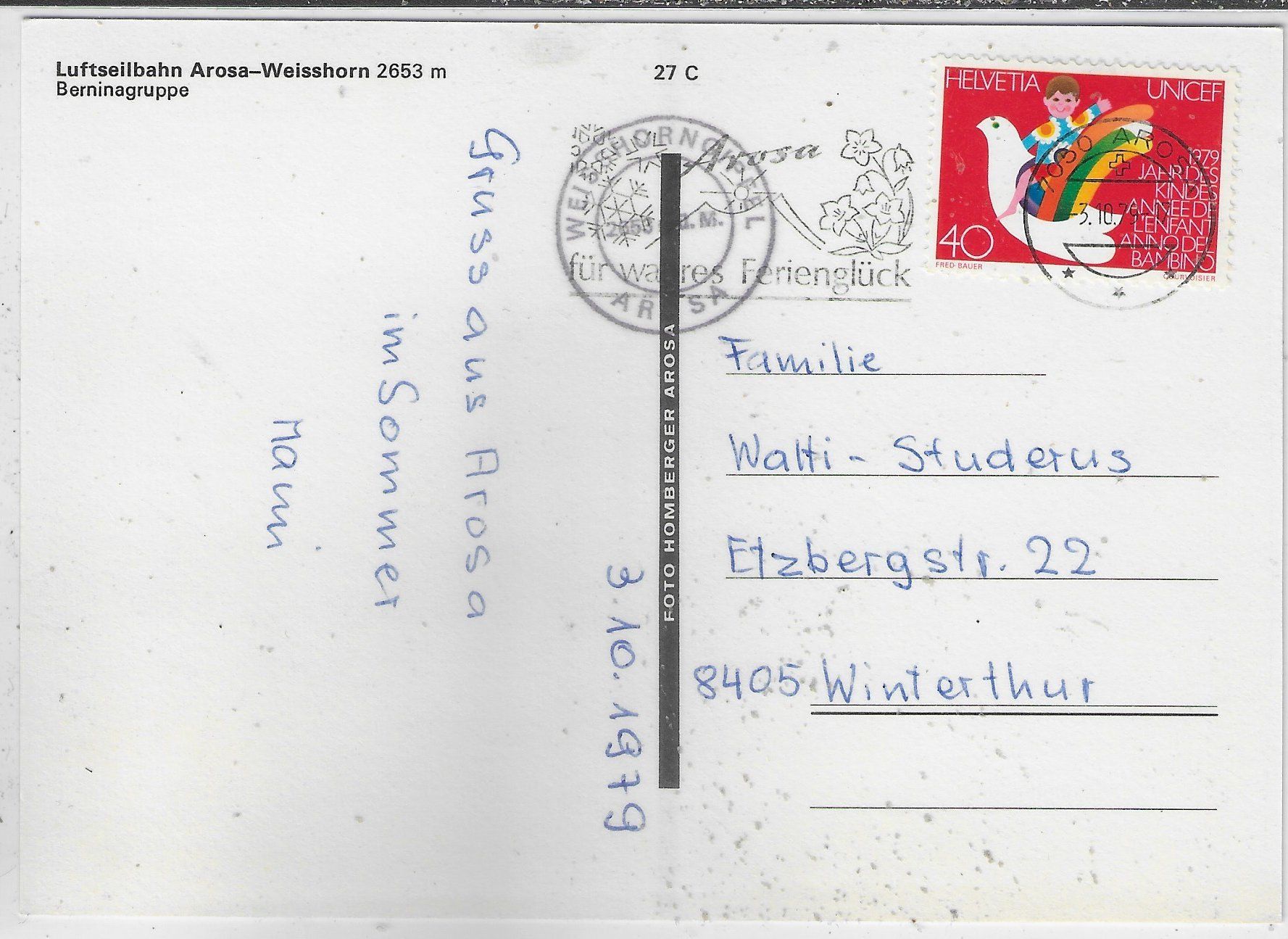 Cartoline postali: Luftseilbahn Arosa-Weisshorn – Usato da Ettingen venduto da Kartenplanet 1