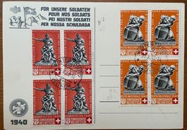 1940, BF-KARTE, VIERERBLÖCKE B7+B4, 0 Winterthur, SBK 420.-+