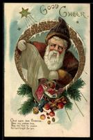 Weihnachtsmann schüttet einen Sack Gesc