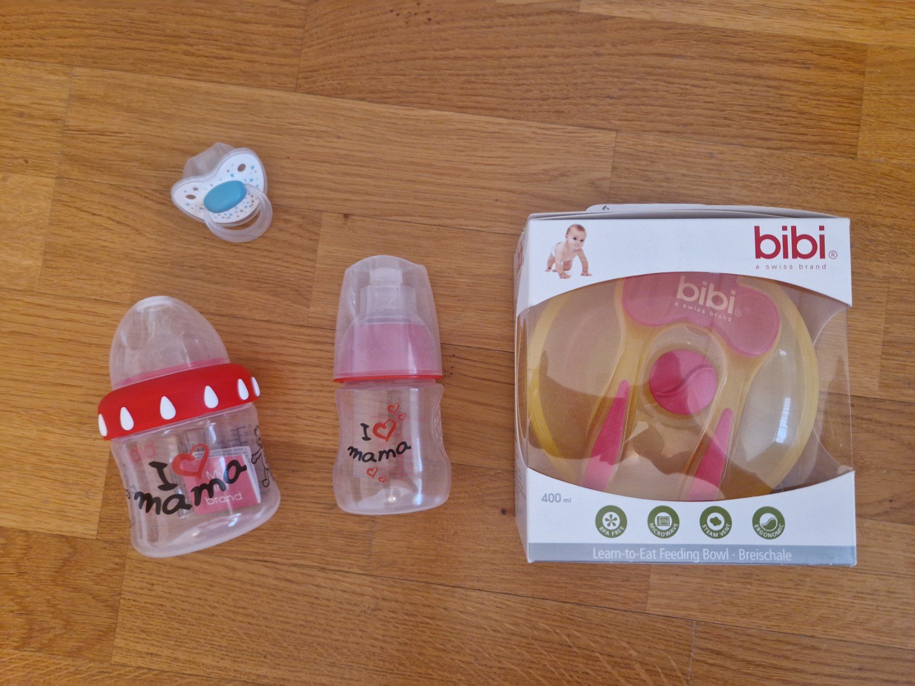 Bibi Baby-Mahlzeiten: Neu Bibi Baby Set: Schoppen, Nuggi & Breischale – Neu (gemäss Beschreibung) aus Buchs Sg von Valedi
