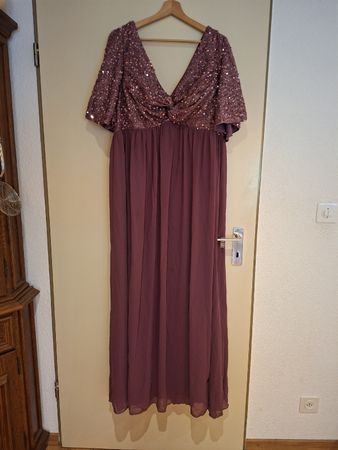 Elegantes Abendkleid 5XL – Pailletten – Altrosa/Bordeaux 