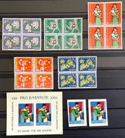1962 Pro Juventute Viererblock Satz ** + Block + Einzel **