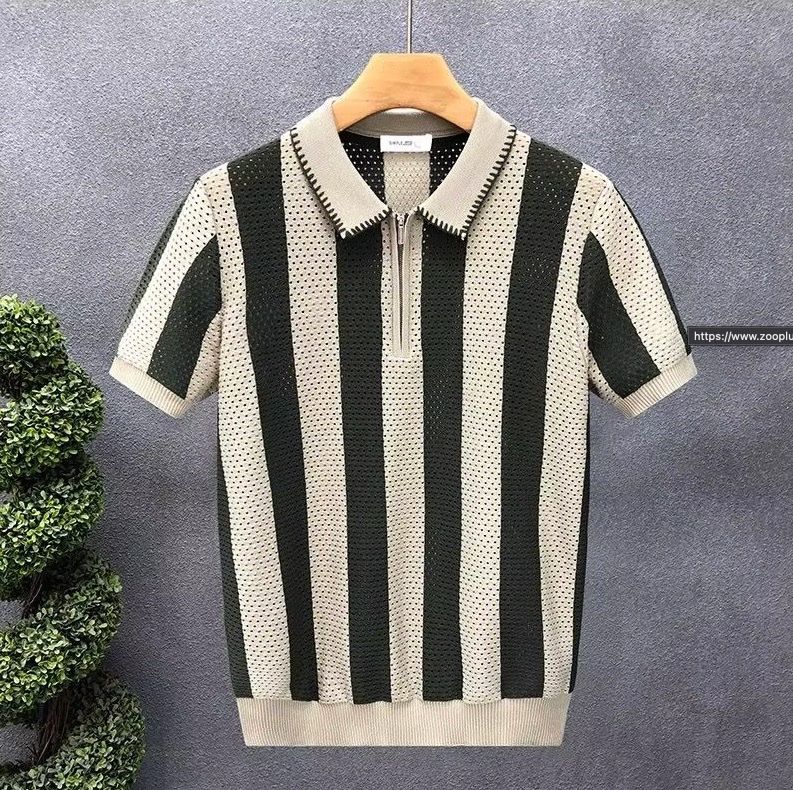 Polos: Luftiges Herren-Polo, olive längsgestreift – Neuf (Voir description) à Zürich par Heinz_023