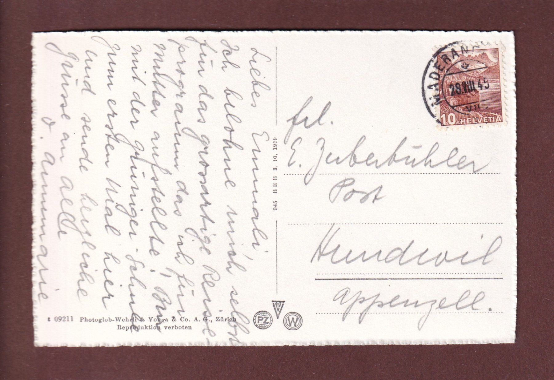 Cartoline postali: MADERANERTAL - Gletscherkessel - 1945 – Usato da Pully venduto da nicecards 1