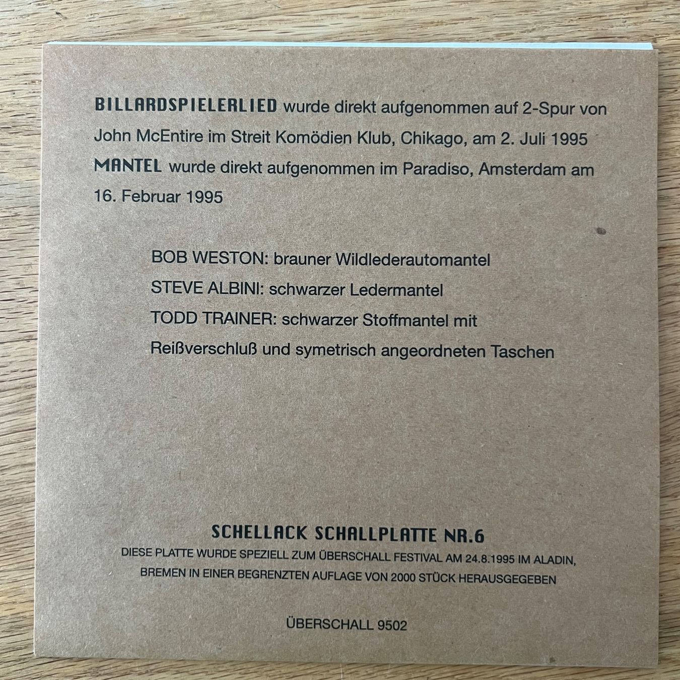 Dischi in vinile: Schellack - Billardspielerlied / 1. D-Press. 1995 - TOP – Nuovo (secondo la descrizione) da Gais venduto da soundcave57 1