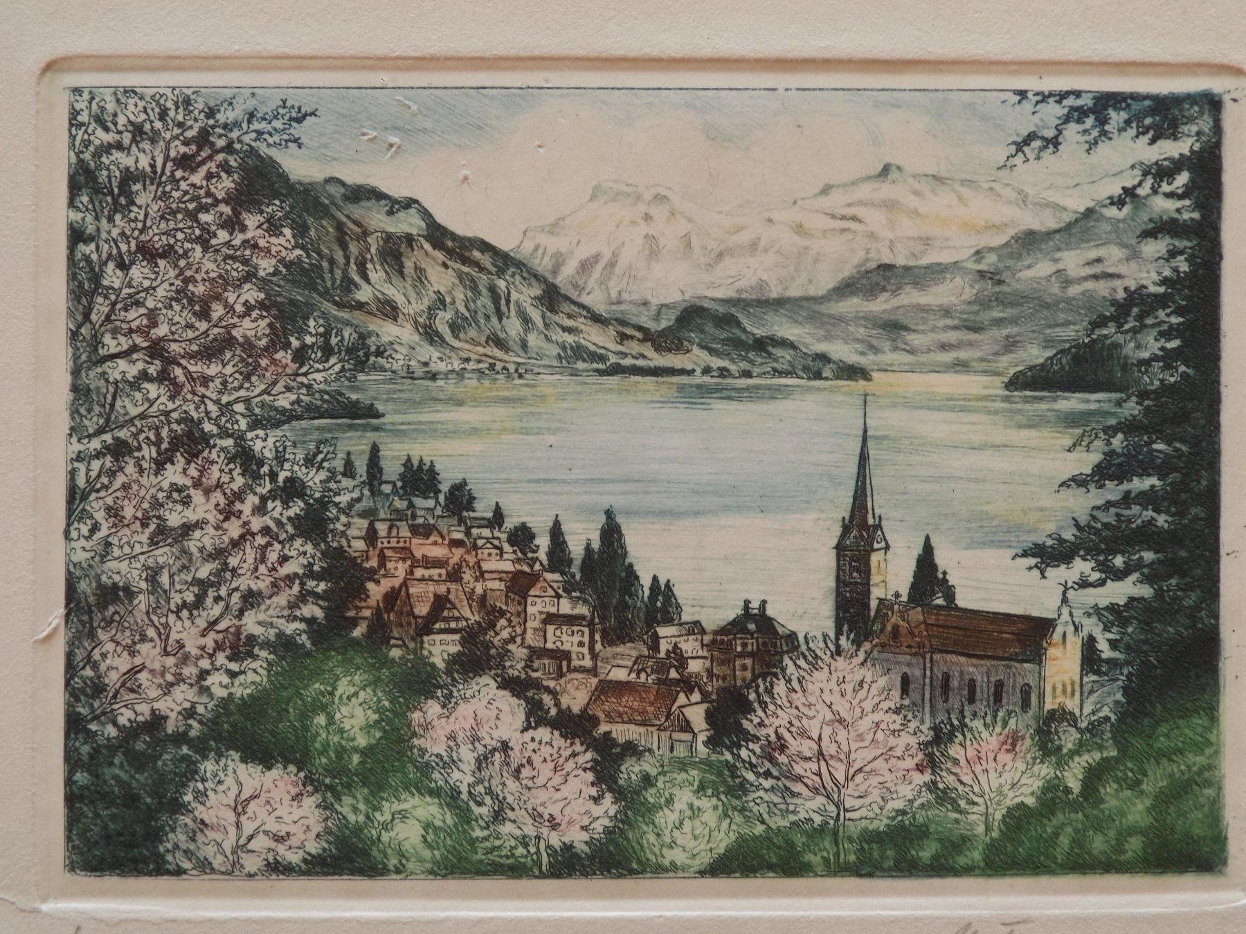 Gravures: Weggis kolorierte Lithographie – D'occasion à Risch par Antikfee 4