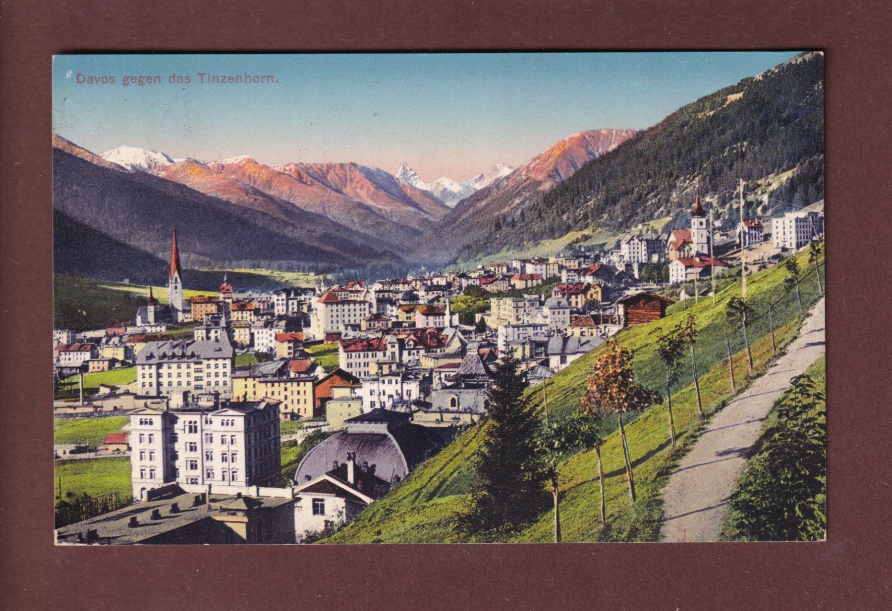 Cartoline postali: DAVOS - Teilansicht - Tinzenhorn - 1916 – Usato da Pully venduto da nicecards