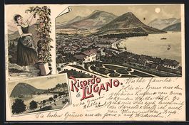 Litho Lugano, Stadt und Umgebung aus der